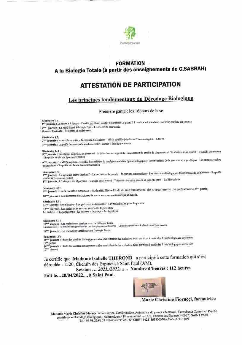 Attestation de codage biologique